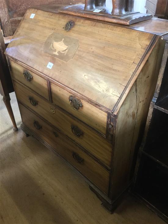 George III inlaid mahogany bureau(-)